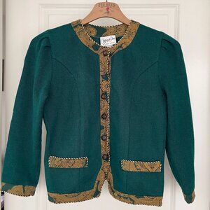80s Emerald Green Paisley Cardigan Sweater - Jeffrey & Dara - Size ML